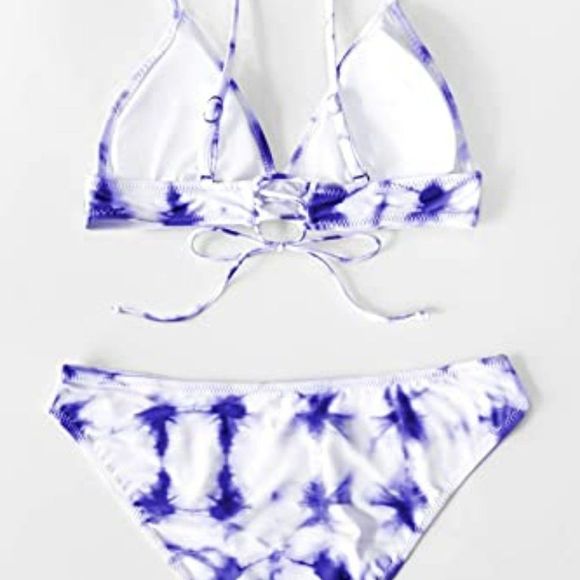 CUPSHE Women's Bikini Set Tie Dye Lace Up Back Two Piece Swimsuit - Picture 5 of 5